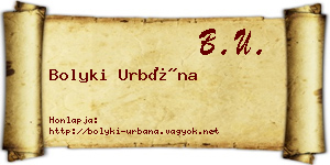 Bolyki Urbána névjegykártya